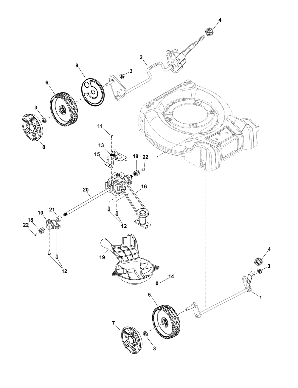 Drive Group Diagram and Parts List for 2691808-00-500E  Briggs and Stratton Lawn Mower